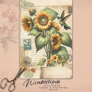 Papier Mousseline Éphemère découpage fleur de tournesol et colibri v