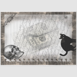 Papier Mousseline Ephémère du crâne d'Halloween et du script de chat