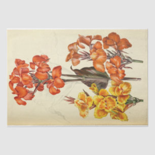 Papier Mousseline Ephémère Florale Découpage Orange Fleurs Jaunes