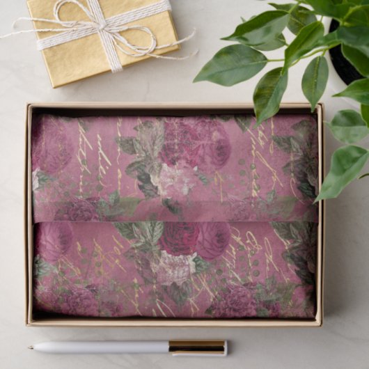 Papier Mousseline Éphémère florale rose vif (Cadeau)