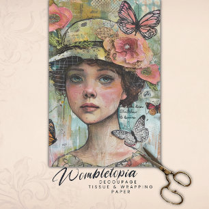 Papier Mousseline Ephémère papillon vintage Portrait Découpage