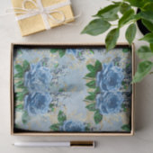 Papier Mousseline Ephémère Rose Floral Bleu (Cadeau)