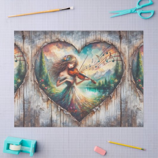 Papier Mousseline Ephémère rustique Jouer Violon Découpage (Artisanat)