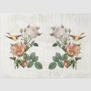 Papier Mousseline Ephémère vintage Botanique Oiseaux Fleurs Découpag