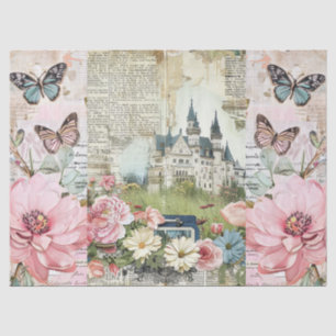 Papier Mousseline Ephémère Vintage rose Collage Découpage