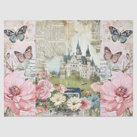 Papier Mousseline Ephémère Vintage rose Collage Découpage (Recto)