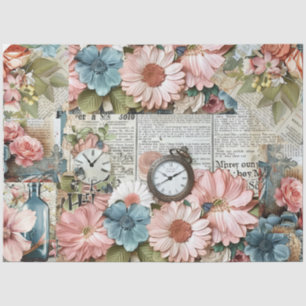 Papier Mousseline Ephémère Vintage rose Collage Découpage