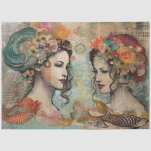 Papier Mousseline Ephémère Vintage Sous La Mer Collage Découpage