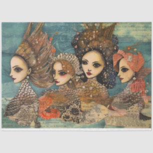 Papier Mousseline Ephémère Vintage Sous La Mer Collage Découpage