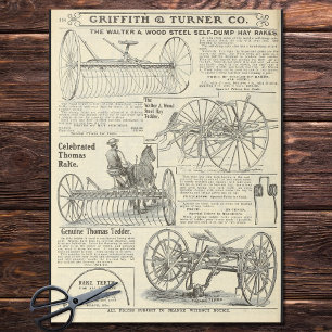Papier Mousseline Équipement vintage de ferme de foin journal et déc