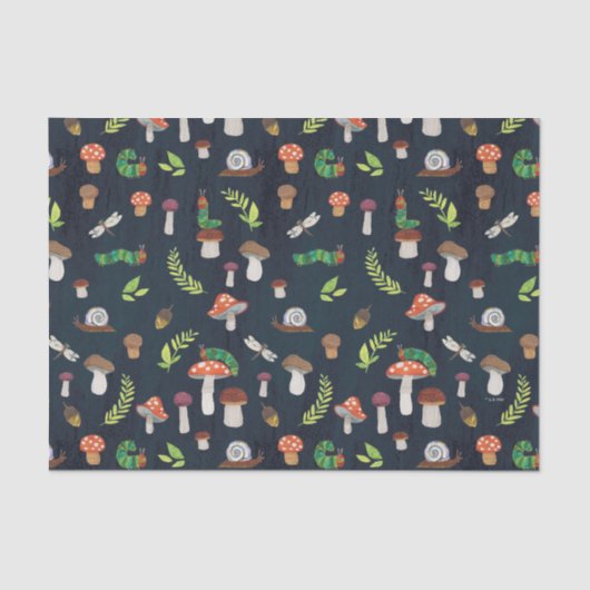 Papier Mousseline Eric Carle | Motif Bugs et Champignons (Recto)