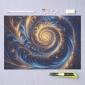 Papier Mousseline Espace Abstrait moderne Royal Blue et Gold Swirls (Artisanat)