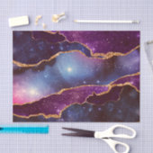 Papier Mousseline Espace bleu et violet et étoiles avec ruban or (Artisanat)