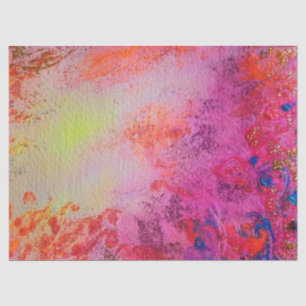 PAPIER MOUSSELINE ESPACES D'OR ABSTRAITS, FLORALE ROSE BLEU ROUGE FU