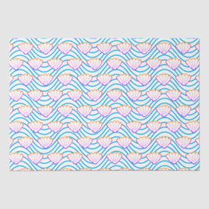 Papier Mousseline Esquisses de coquillage Motifs de vague blanc et b