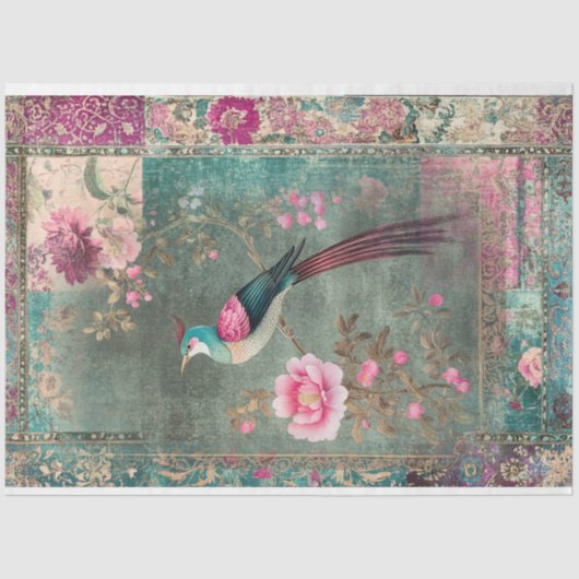 Papier Mousseline Esthétique orientale Motif ecclésiastique Oiseau f (Recto)