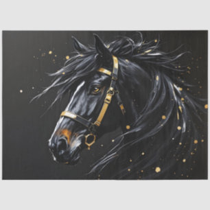 Papier Mousseline Étalon noir sur fond noir avec des touches d'or et
