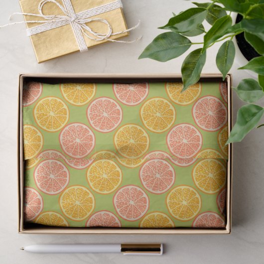 Papier Mousseline Été vert orange (Cadeau)