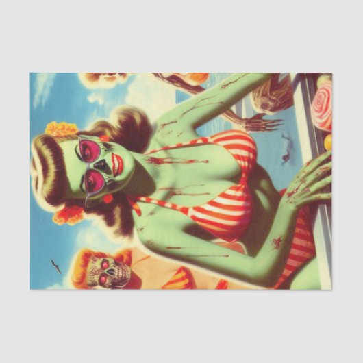 Papier Mousseline Été Zombie Pin up (Recto)