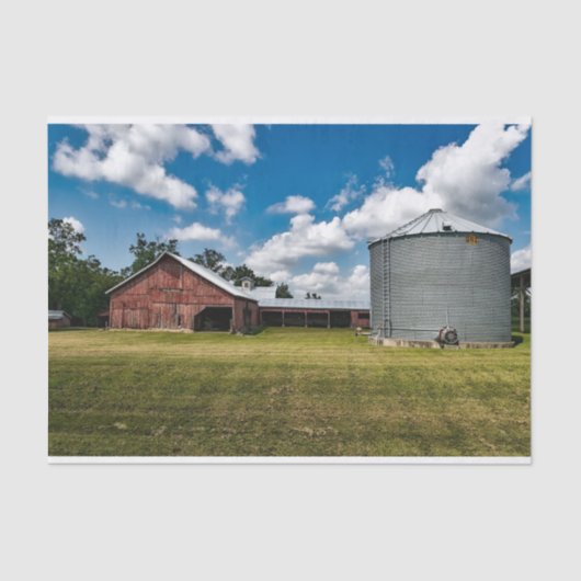Papier Mousseline Étendue de la grange de Cheval Rouge et Silo de gr (Recto)