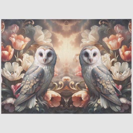 Papier Mousseline Ethereal Baroque Florals & Owls Decoupage Paper (Recto)