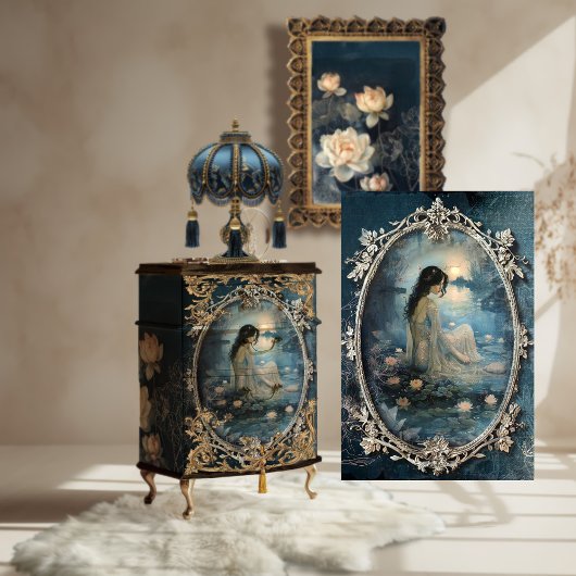 Papier Mousseline Ethereal Lotus Moon Portrait & Imaginaire Floral