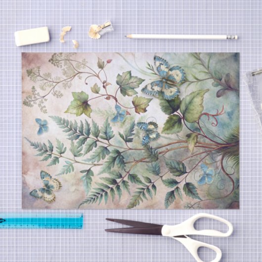 Papier Mousseline Ethereal Watercolor Botanical Ferns & Butterflies (Artisanat)