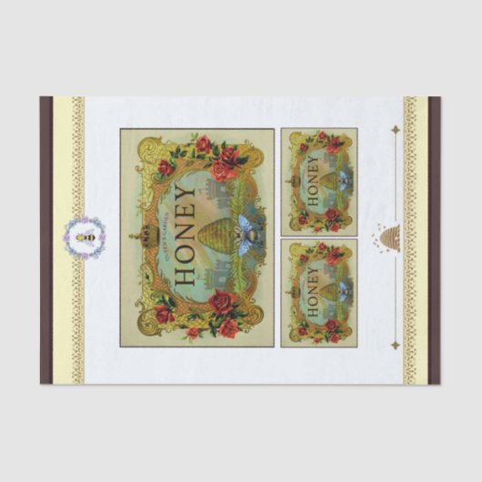 Papier Mousseline Étiquettes d'abeilles miel (Recto)