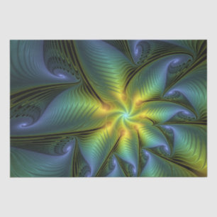 Papier Mousseline Etoile Abstraite, Bleu brillant Vert Or Fractal Ar