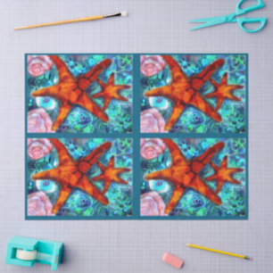 Papier Mousseline Étoile de mer et coquillages découpage nautique cô