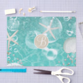 Papier Mousseline Étoile de mer sarcelle et monogramme initial de pl (Artisanat)