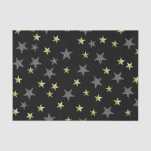 Papier Mousseline Étoiles Argent et Or Fête des Stars Noire Hollywoo