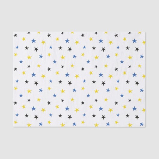 PAPIER MOUSSELINE ÉTOILES BLEU BLANC JAUNE (Recto)