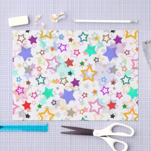 Papier Mousseline Étoiles colorées blanches (Artisanat)