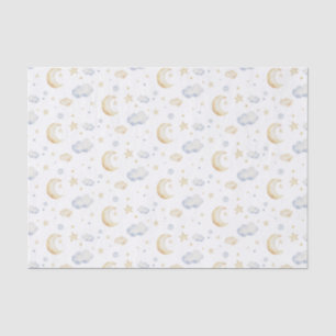 Papier Mousseline Etoiles de lune d'aquarelle et Motif de nuage