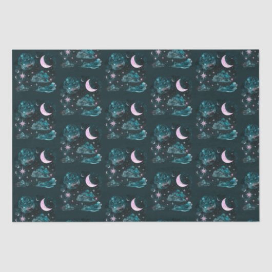 Papier Mousseline Étoiles de lune rose Croissant bleu céleste Hallow (Recto)