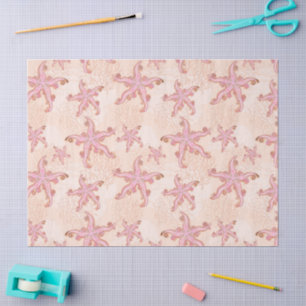 Papier Mousseline Étoiles de mer et motif pastel rose corail