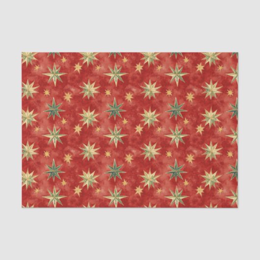 Papier Mousseline Étoiles de Noël Rouge Vert Or (Recto)