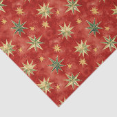Papier Mousseline Étoiles de Noël Rouge Vert Or (Détail)