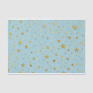 Papier Mousseline Etoiles d'or et perles sur Arrière - plan bleu cla