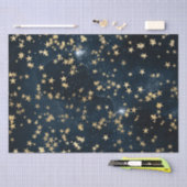 Papier Mousseline Étoiles Dorées Célestes sur Fond Galactique Nuit B (Artisanat)