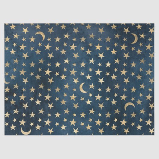 Papier Mousseline Etoiles et lunes d'or sur découpage bleu (Recto)
