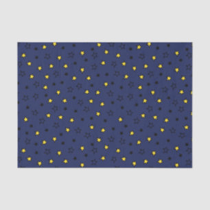 Papier Mousseline Etoiles Jaunes de nuit sur Motif bleu marine