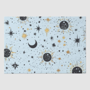Papier Mousseline Étoiles noires, dorées et bleues célestes de la lu
