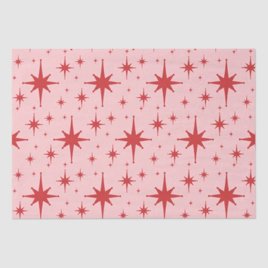 Papier Mousseline Étoiles rétro milieu du siècle moderne rose et rou (Recto)