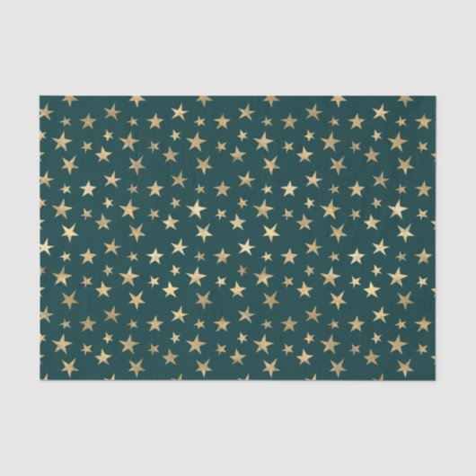 Papier Mousseline Étoiles sarcelle et or (Recto)