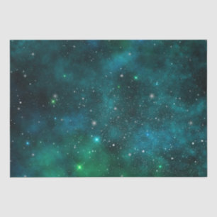 Papier Mousseline Étoiles scintillantes sur fond d'espace vert foncé