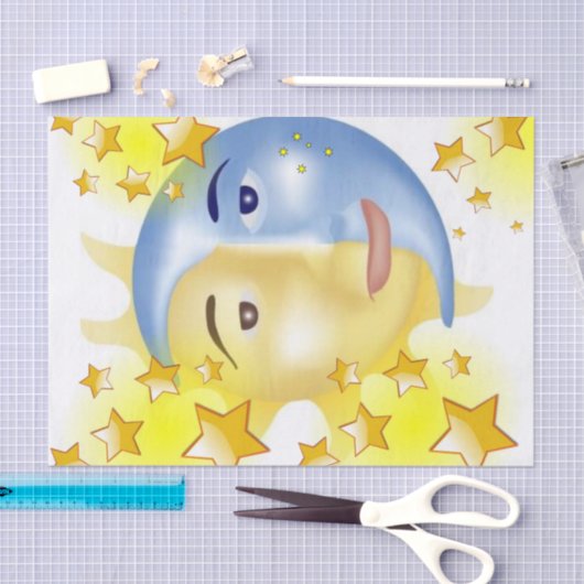 Papier Mousseline Étoiles Sun Moon Papier Tissu (Artisanat)