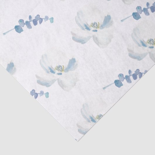 Papier Mousseline Eucalyptus bleu blanc (Détail)