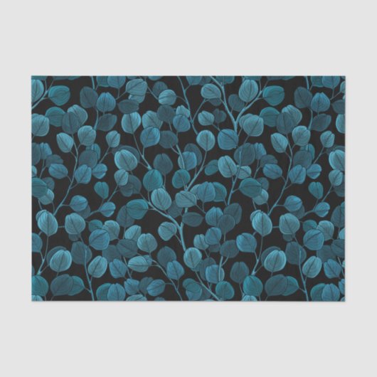 Papier Mousseline Eucalyptus en bleu (Recto)